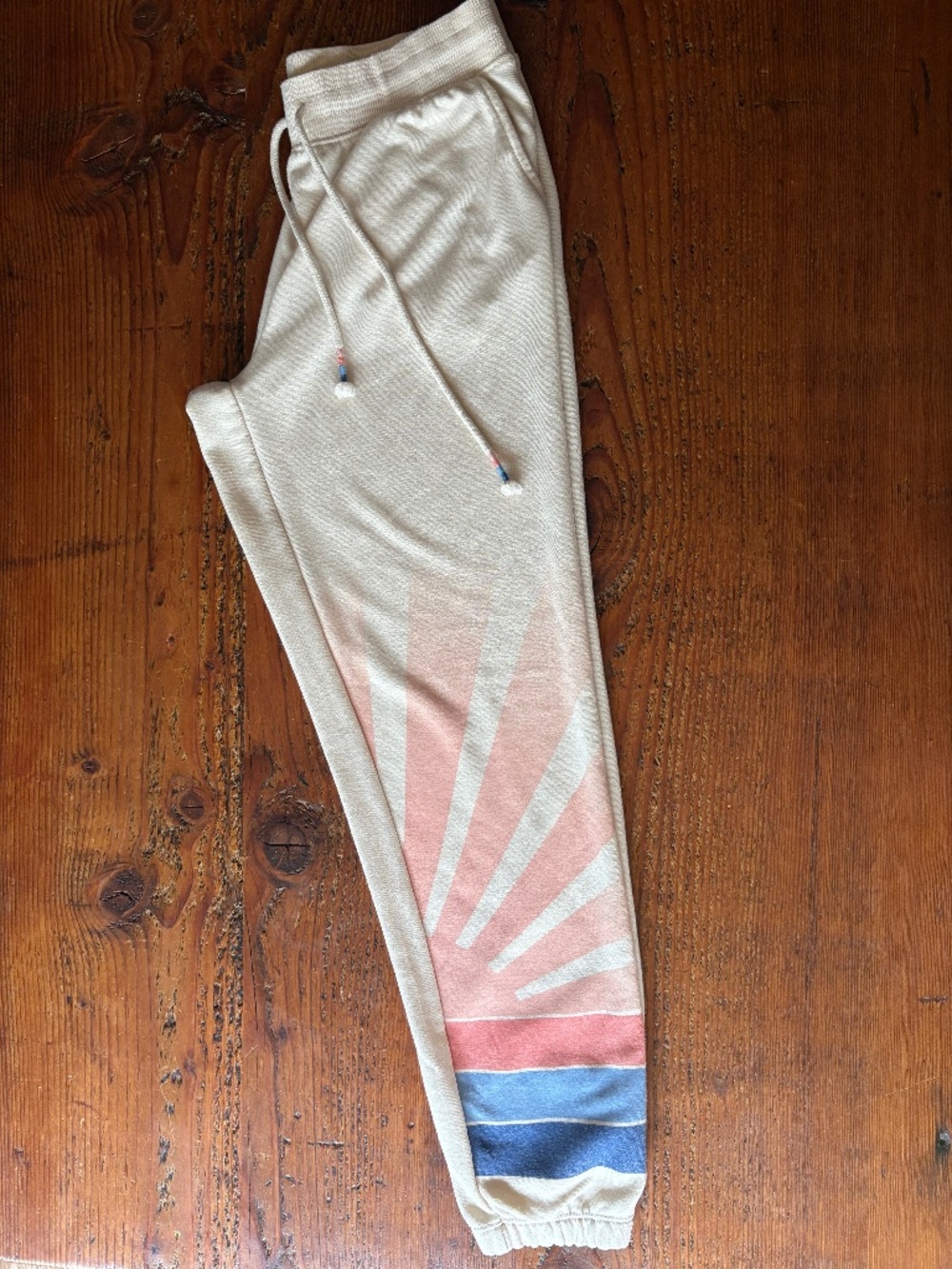 P.J. Salvage Sun Stripe Joggers Size Small Cream Color Pink and Blue - Picture 1 of 9